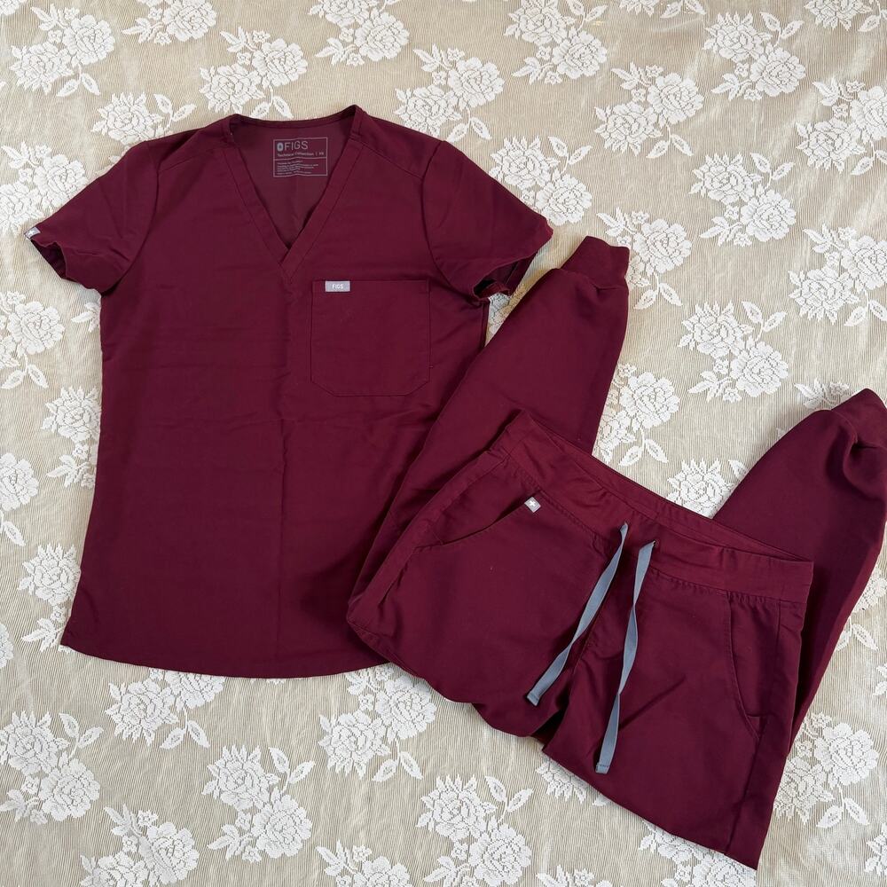FIGS Burgundy Scrub Set XS Top / Small Petite Pants